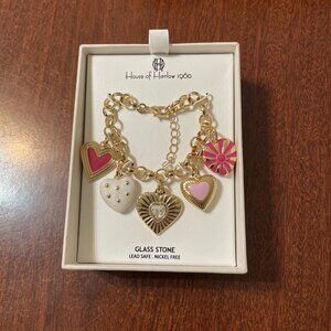House of Harlow 1960 Gold Tone Chunky Heart Charm Bracelet - VALENTINE'S DAY